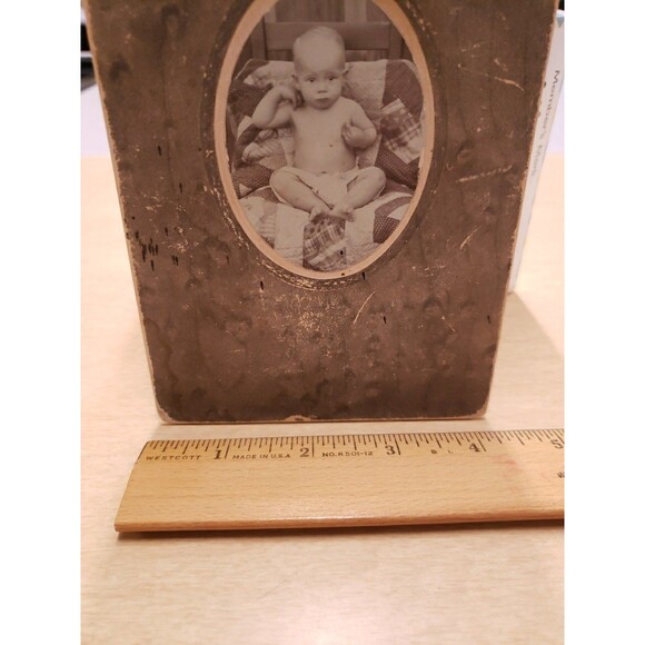Antique Photo Cabinet Card Baby Wearing Diaper on Quilt c1880s Hands Near Head - Picture 10 of 11